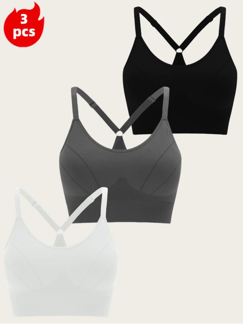 Everyday Seamless Racerback Sports Bra - Black, Gray & White